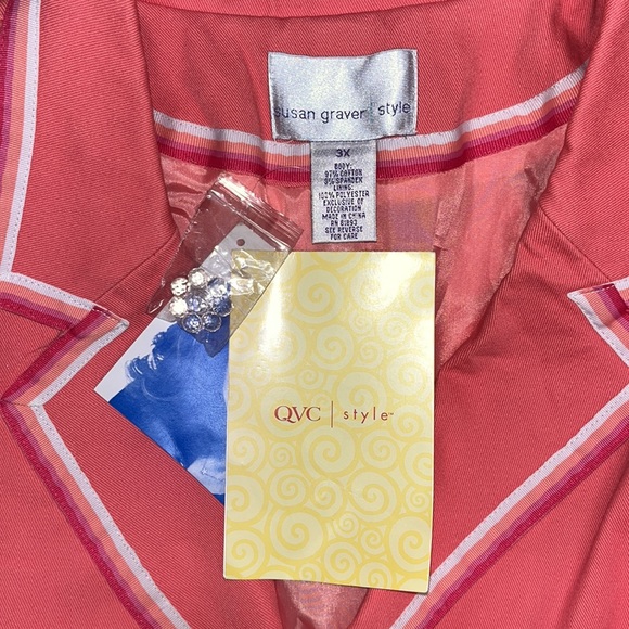 Susan Graver NWT Size 3X Pink - Ribbon Trim Flower Button Blazer Jacket - Picture 8 of 8